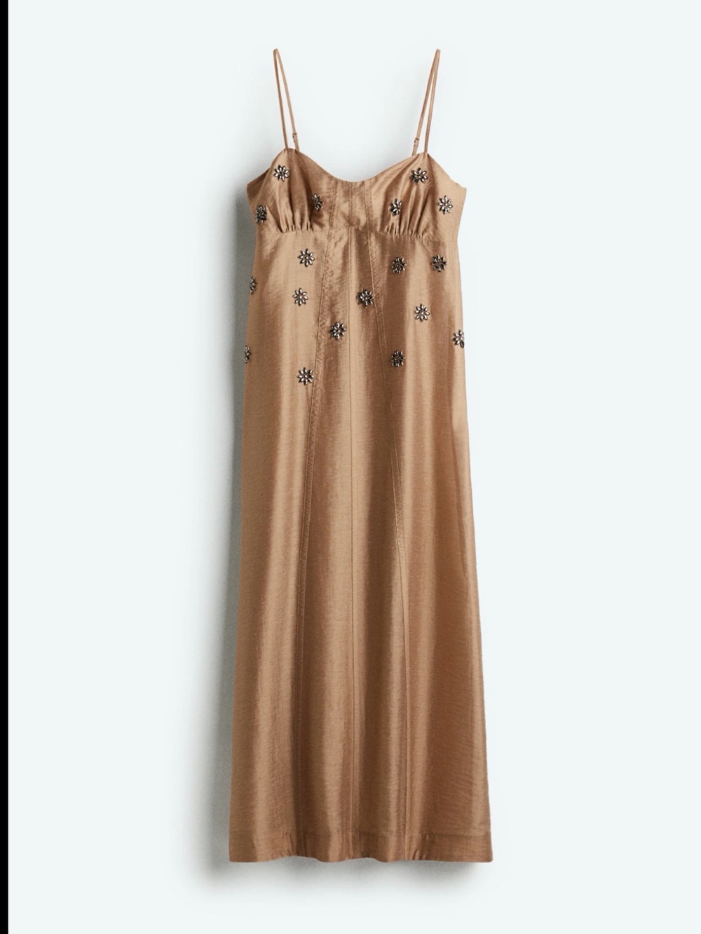 NWT H&M Embellished Camel Slip Midi Dress